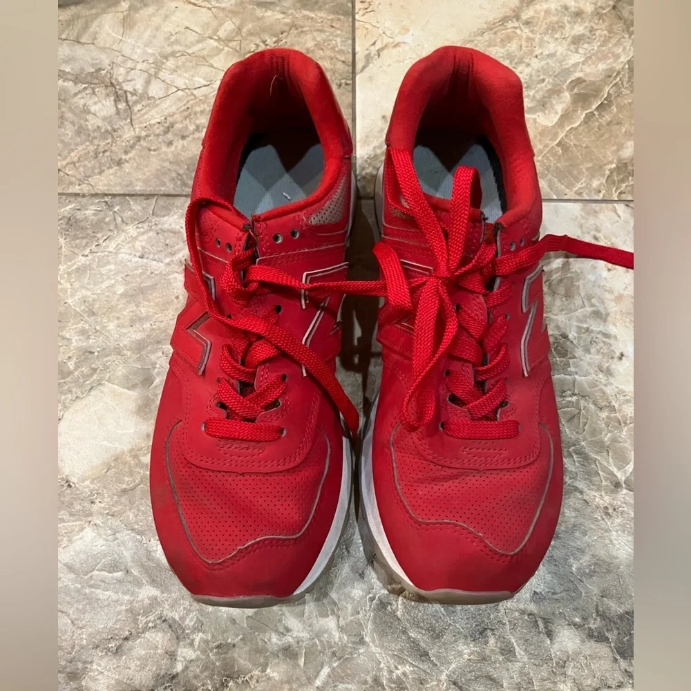 New Balance 574 Shoes Mens 9 Perforated Leather Mercury Red Sneakers ML574PR